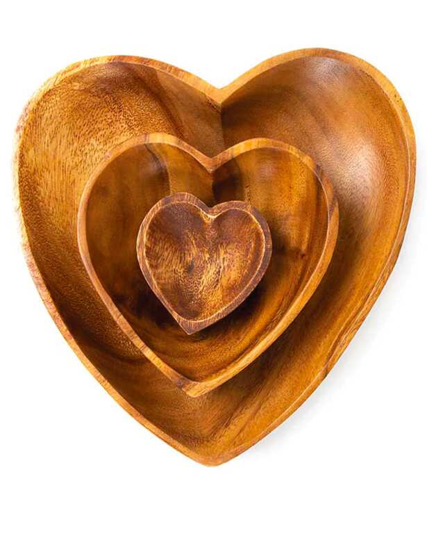 Hand Crafted Acacia Wood Heart Bowls