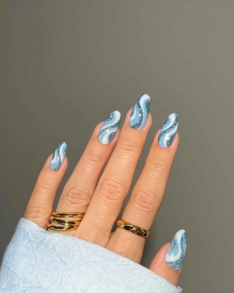 aesthetic swirls blue winter nails