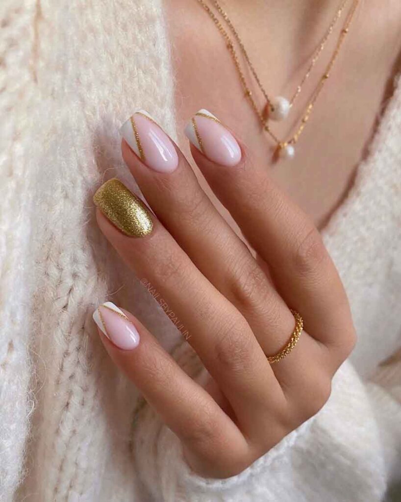 pretty white and gold nails for inspiration