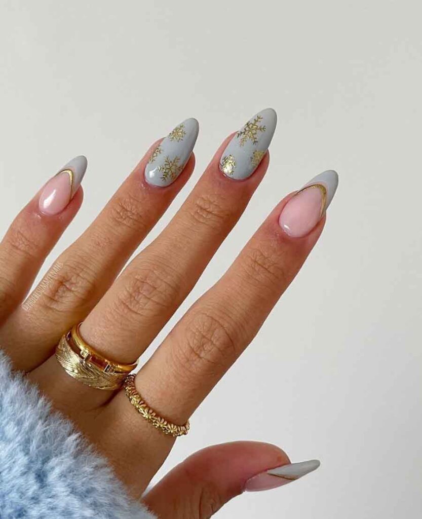 gold snowflakes long nails