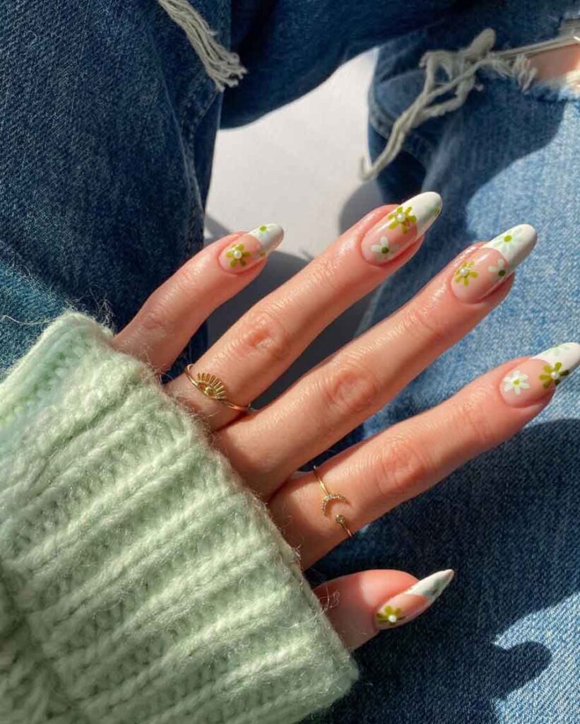 cute simple floral nails french