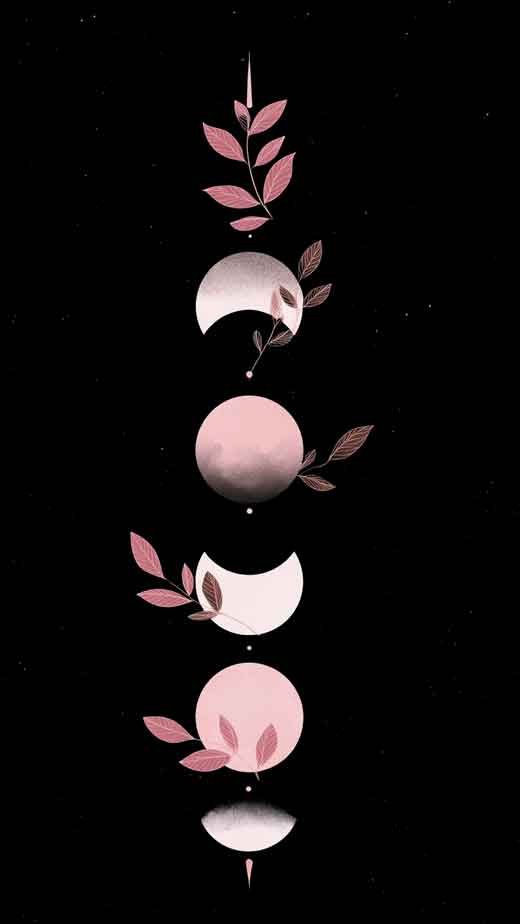 black background with pink moon phases