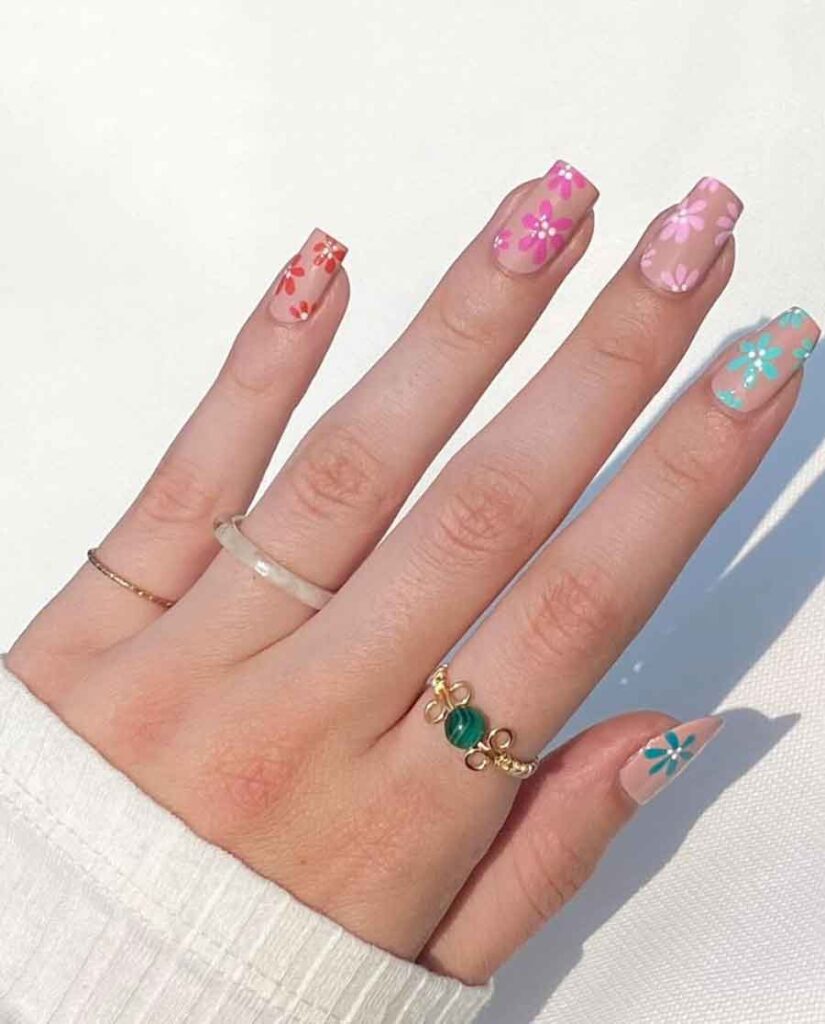 cute pastel floral ombre nails