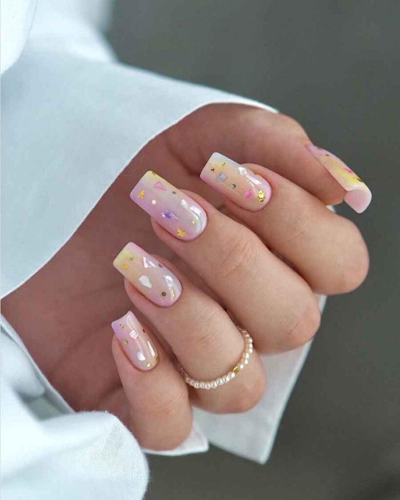 cute pastel ombre gold foil nails