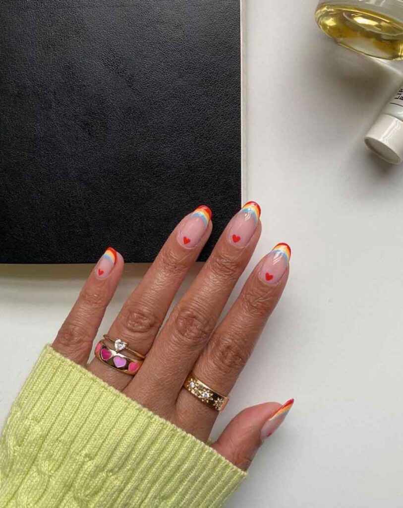 cute rainbow french tips