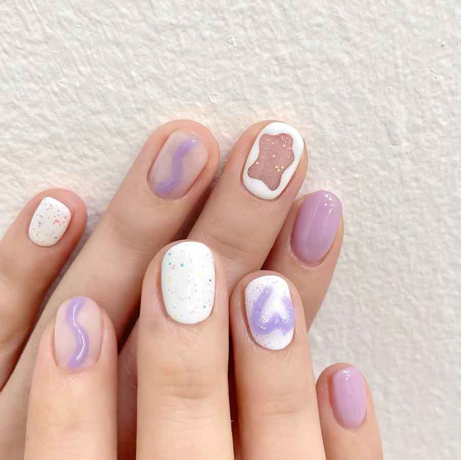 cute short korean soft purple nails