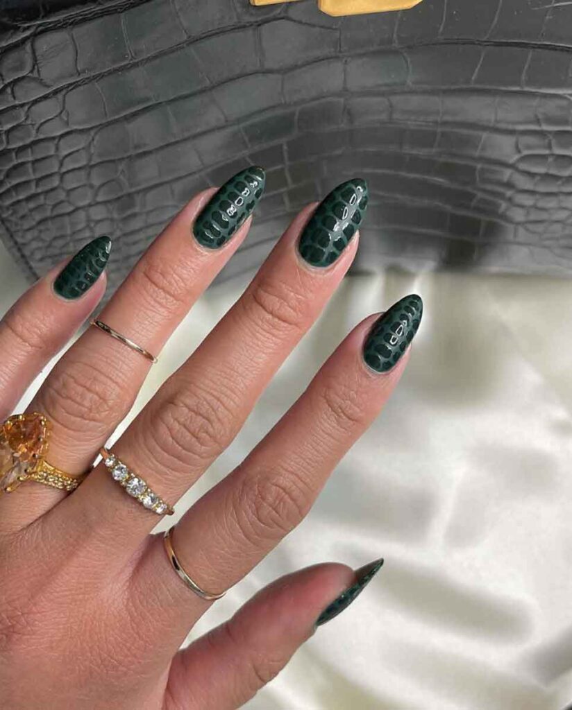 emerald green with animal print nails