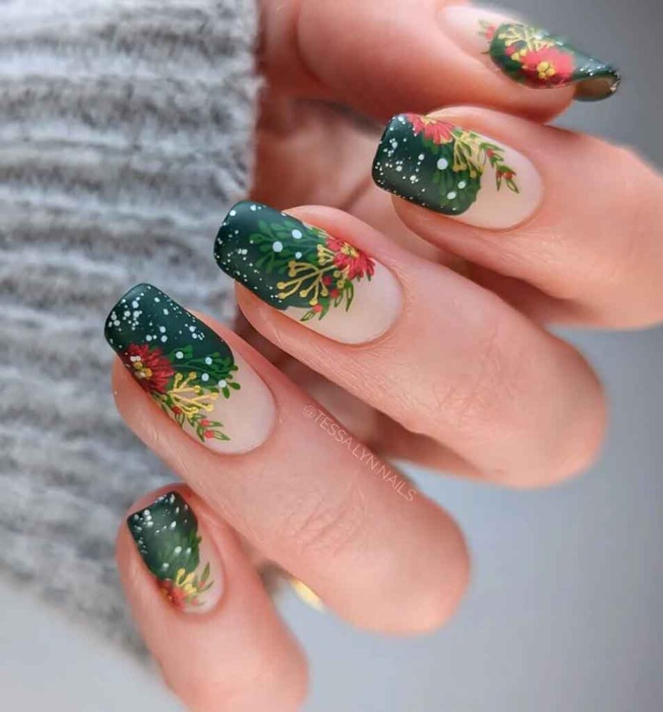 emerald green christmas nails