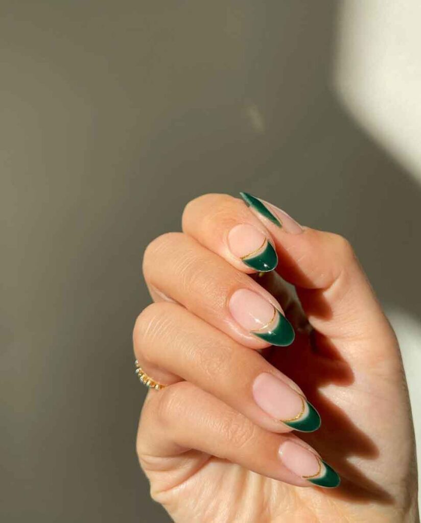 Emerald green french tips with goldd