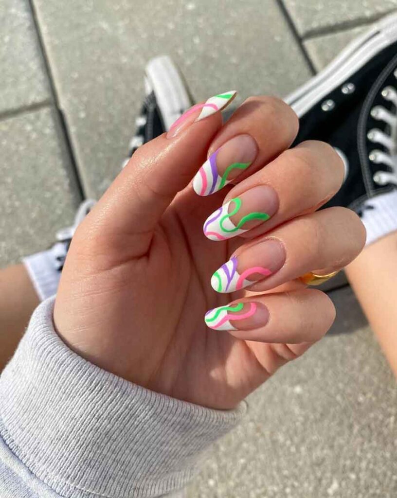 frenchie tips swirls cute aesthetic nails