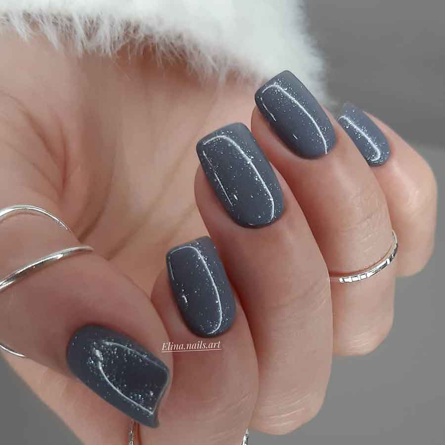 glittery gray winter nails