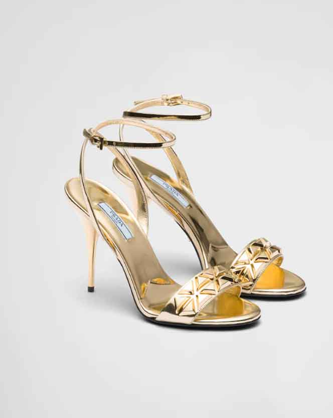 gold prada heels aetshetic