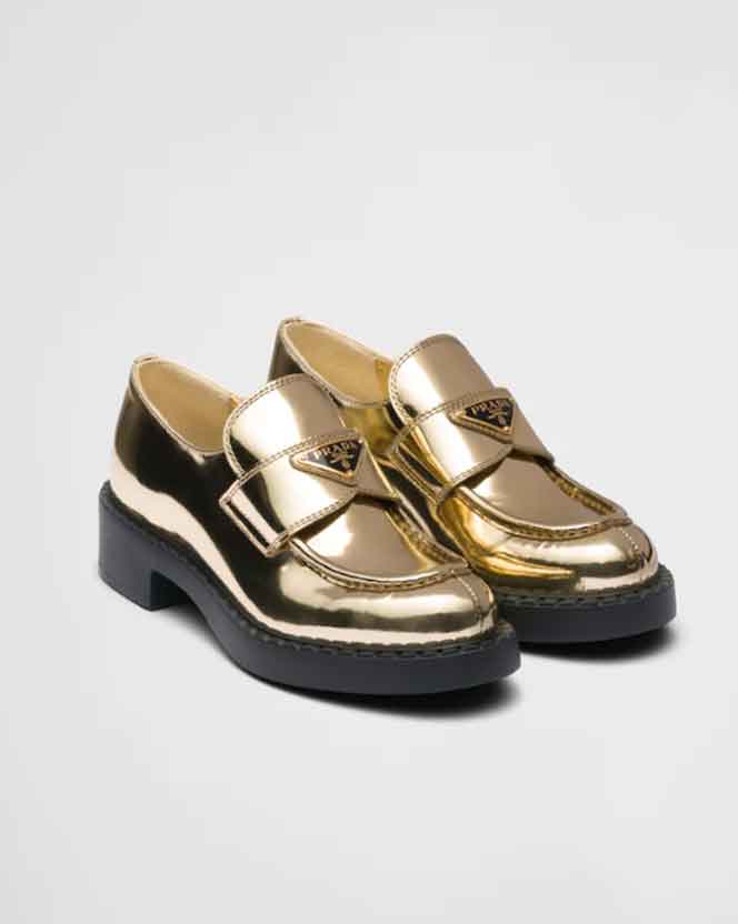 gold prada loafers