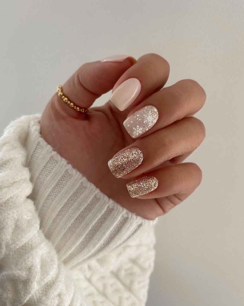 gold glittery winter nails