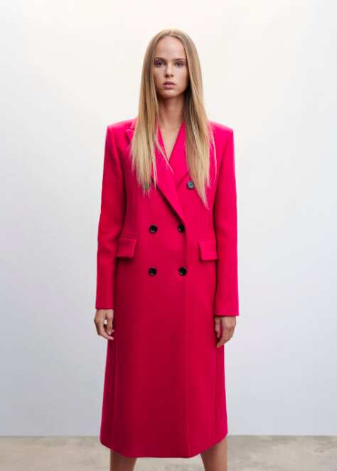 Hot Pink Wool Double-Breasted Winter Coat