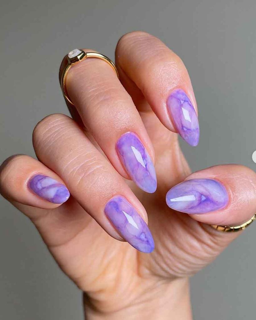 light purple aesthetic marble nails