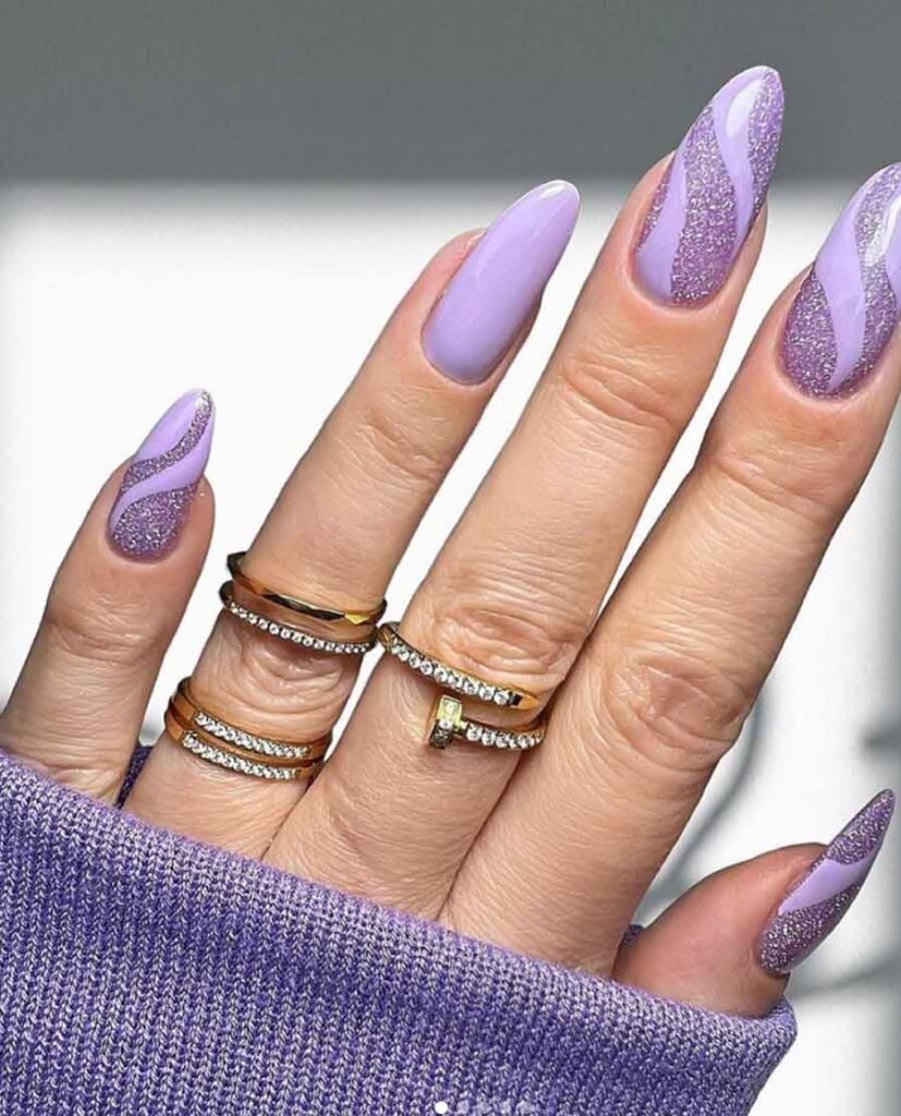 lilac nails with glitter