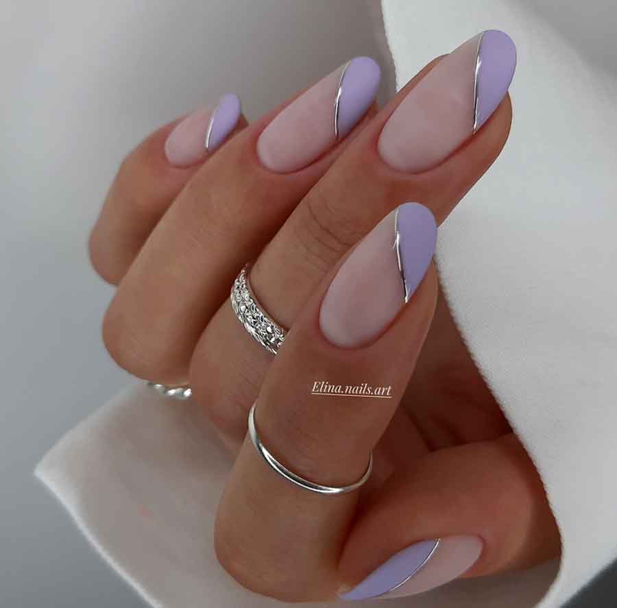 matte light purple nails with silver almond
