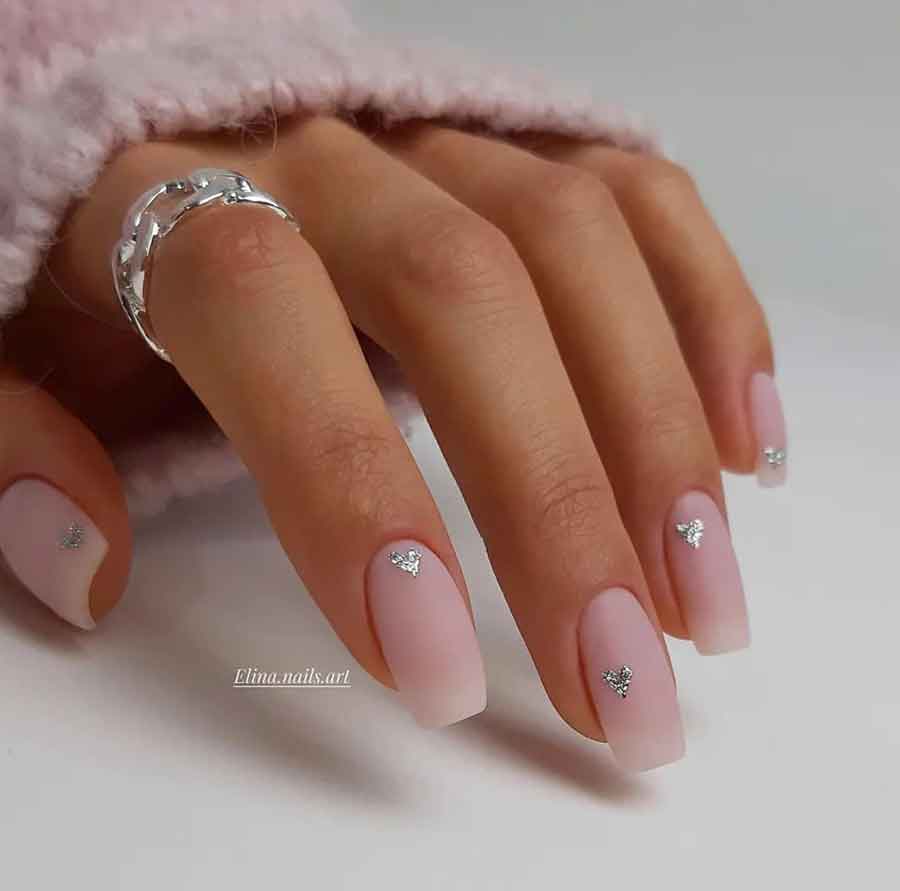 minimal silver winter new year nails matte white