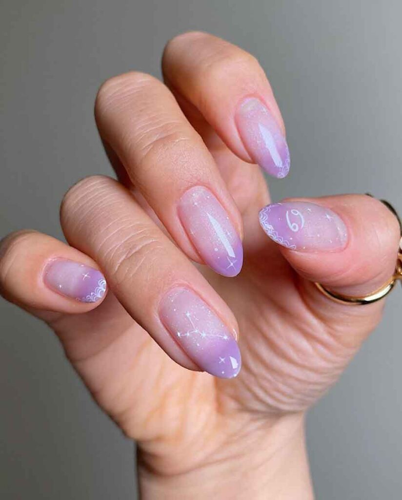 mystic lilac astrology almond nails