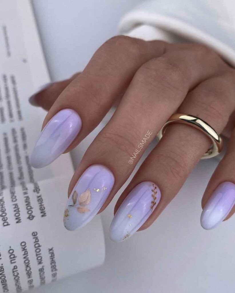 ombre with gold aesthetic lilac nails