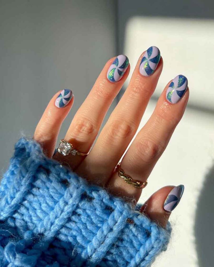 cute nails blue short christmas