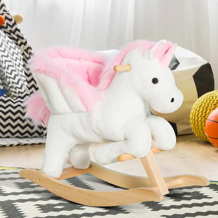 Plush Ride-On Rocking Unicorn Toy For 1-Year-Olds by Qaba