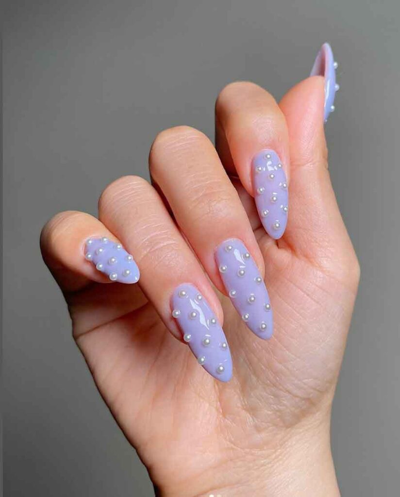 scattered pearls lilac nails
