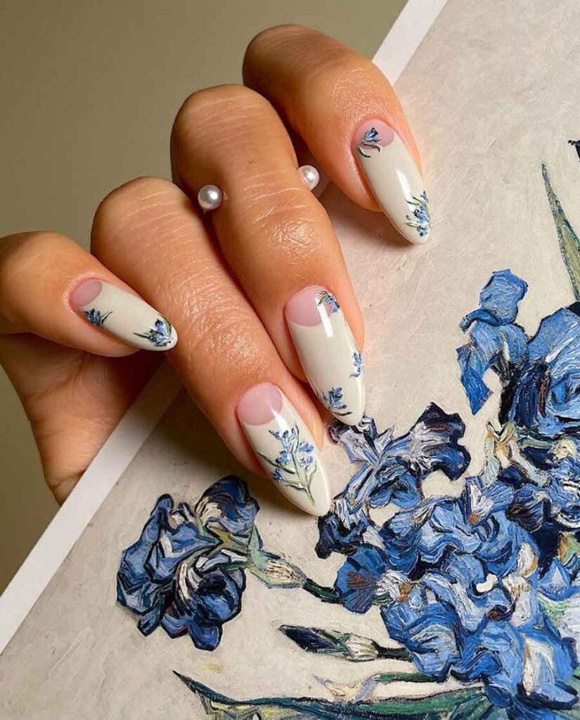  van gogh aesthetic blue winter nails art
