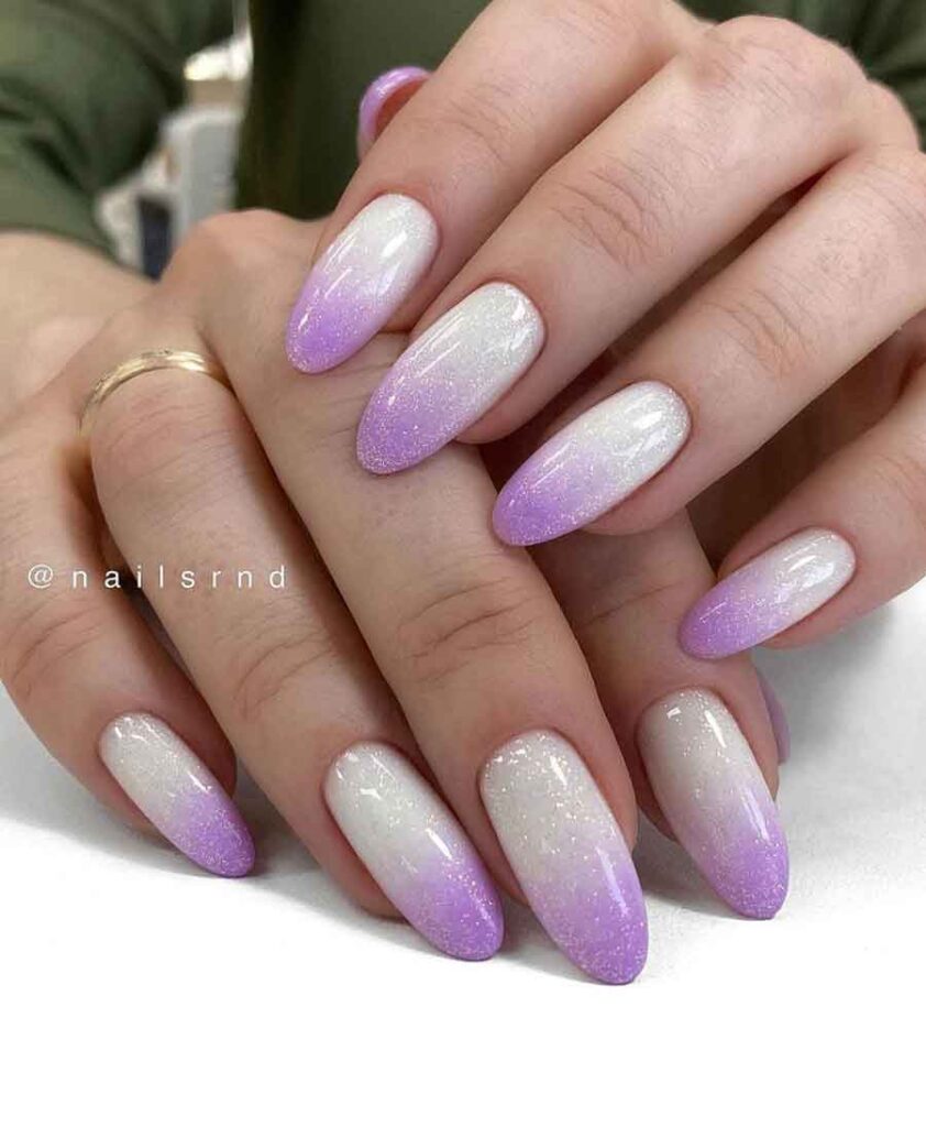 white purple ombre glitter nails