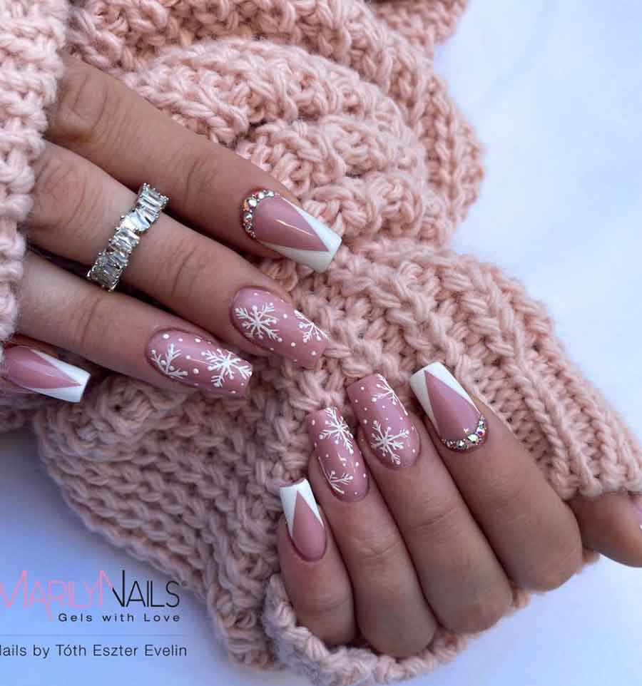 white square snowflake nails