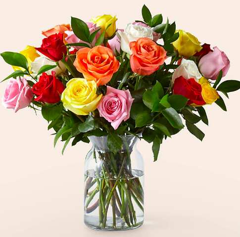 mixed roses bouquet arranged in a vase
