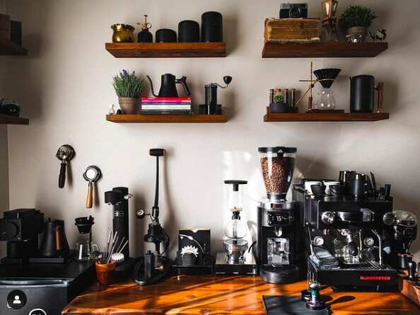 coffee bar barista aesthetic espresso machine kettle grinder