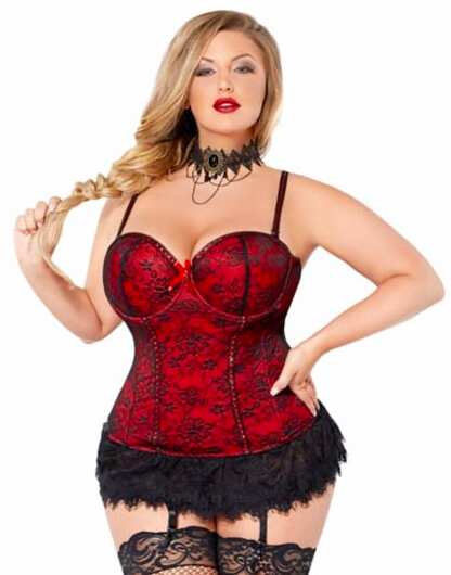 Sexy Plus Size Lingerie Red Lace Corset and Tongue Set
