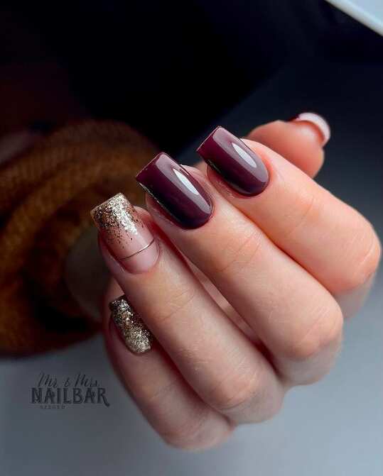 gold and brown simple fall nails