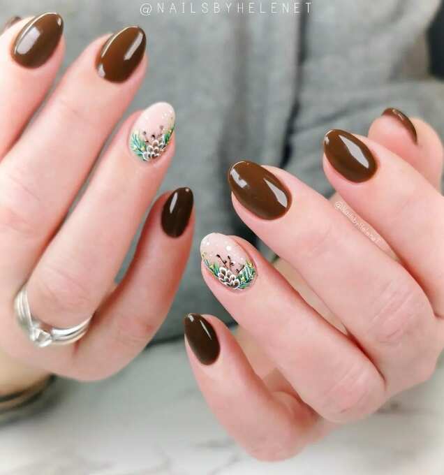 50+ Stylish Festive Nail Designs : Brown Chocolate Nails with Gingerbread  Man