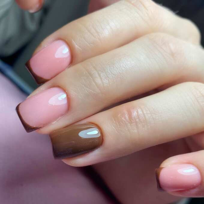 brown Chocolate tips square nails