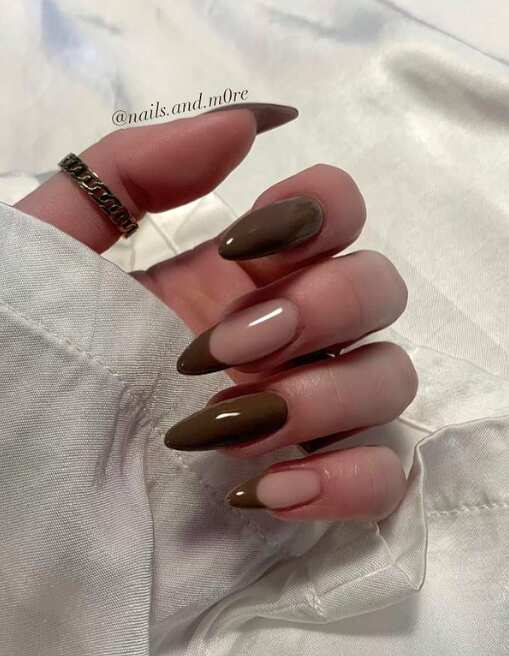almond tips brown nails