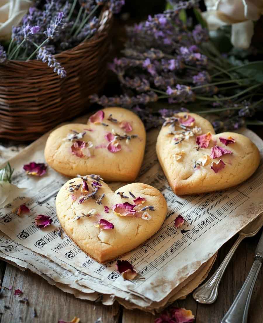 rose and lavender heart cookies spring aesthetic