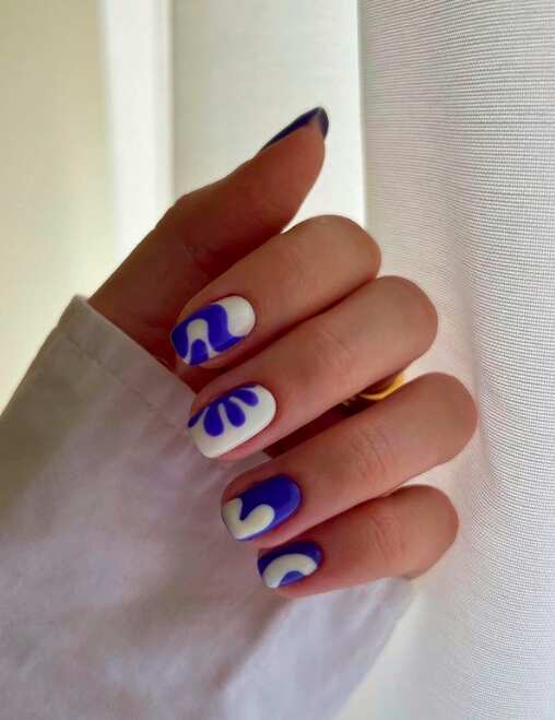 modernist indigo and white simple nails ideas