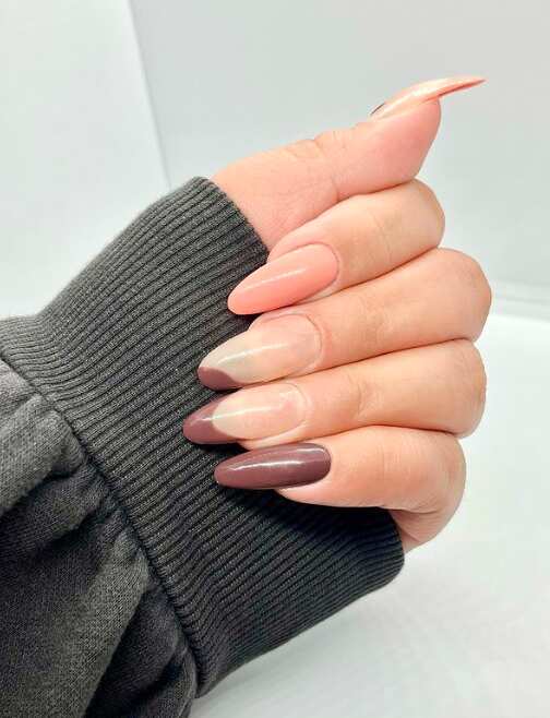 solid light brown long almond nails