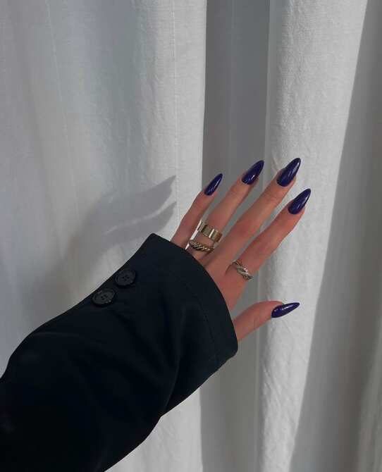 long almond navy blue nails