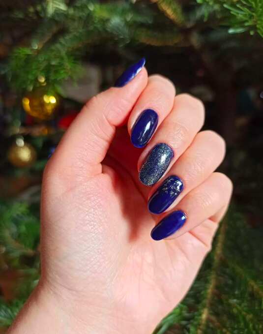 long oval nails Navy & Gold Winter