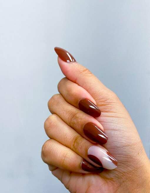 chocolate brown  long oval nails