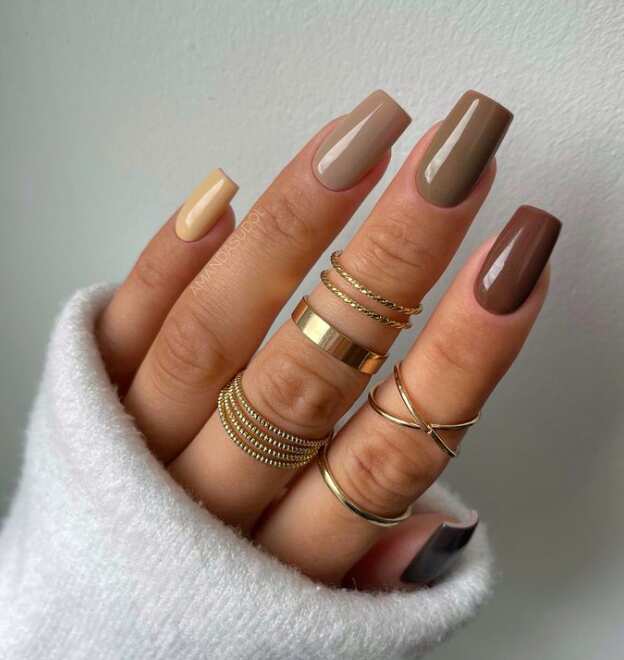 From yellow to brown long square nails