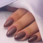 brown Monochromatic French tip almond long nails