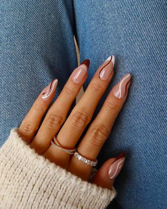 brown and white simple fall nails 