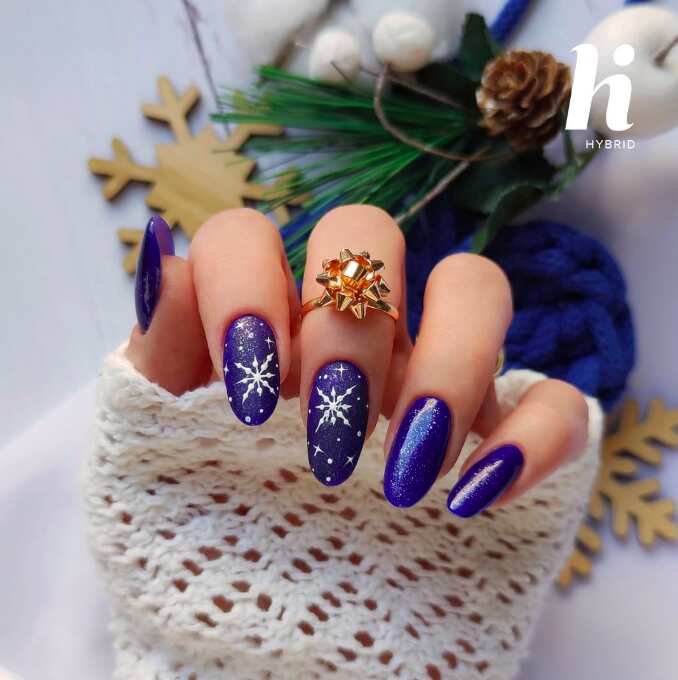 white navy blue long round christmas nails