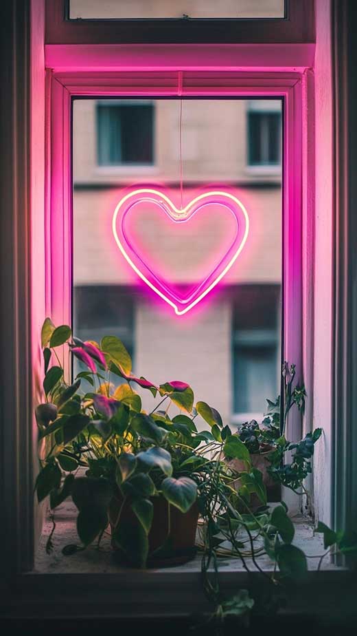 pink neon heart aesthetic wallpaper