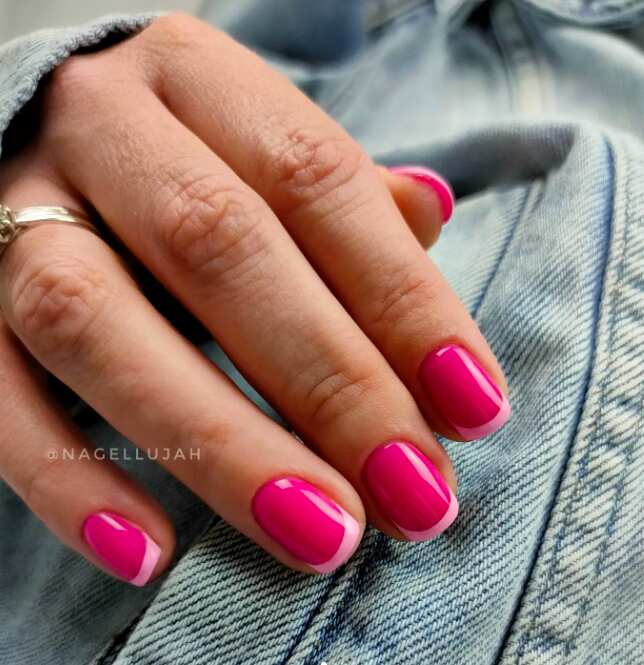 hot pink pale pink french tip simple nail design